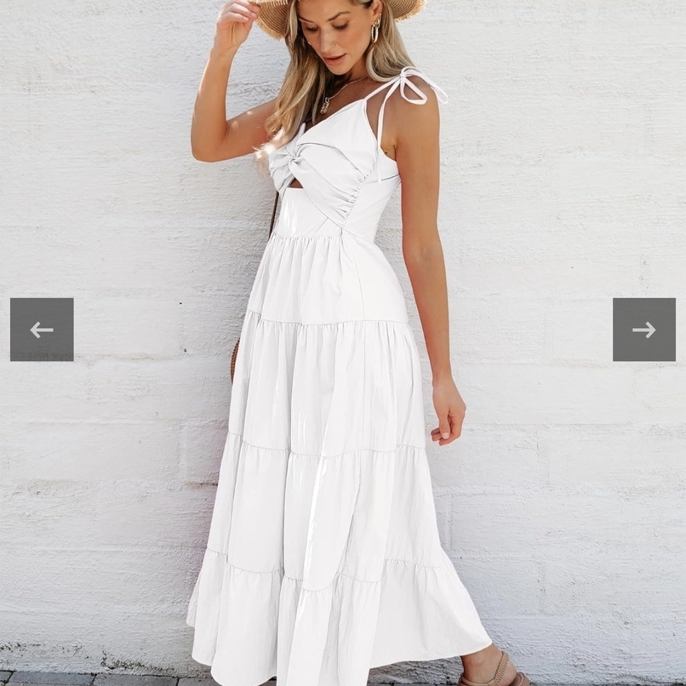Chic White Midi Dress with Tie Straps